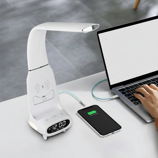 Multifunctional LED Desk Lamp with 15W Wireless Charging Digital Display Dimmable Touch Sensor Reading Light