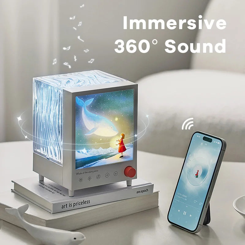 Aurora Box Projector Night Light Bluetooth Ambient Lamp with White Noise and Stepless Dimming for Bedroom