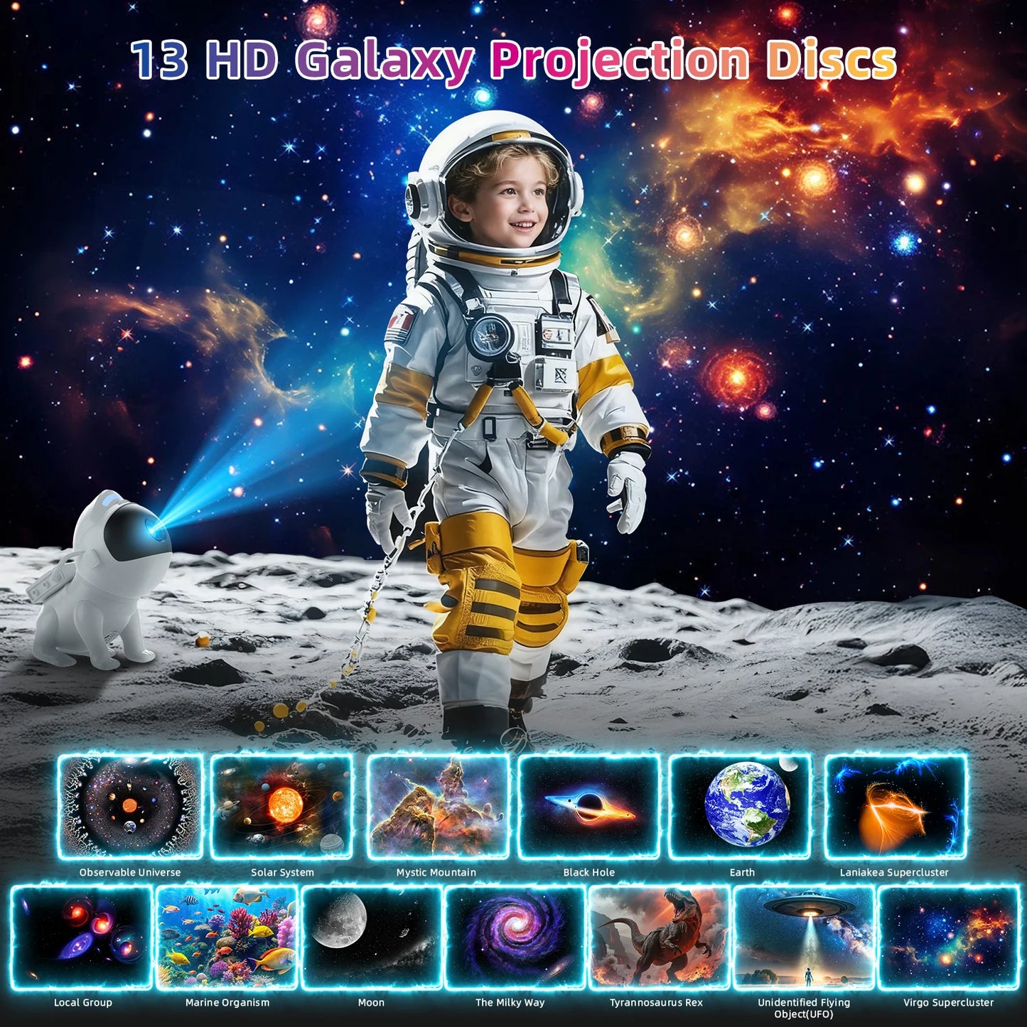Space Dog Galaxy Projector Planetarium Night Light 13 in 1 Ultra Clear Projection Lamp for Room