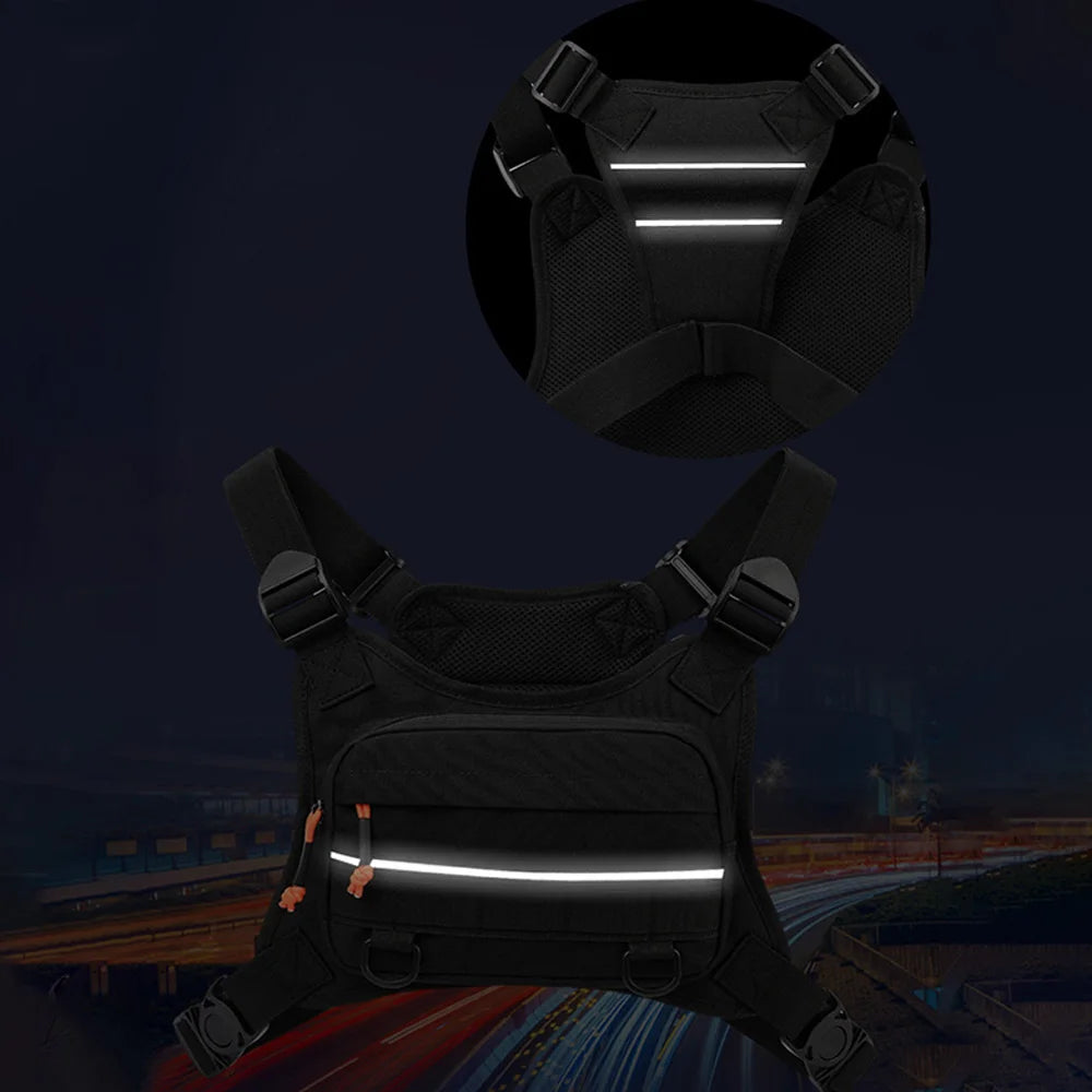 Tactical Chest Vest Bag with Reflective Strip – Running, Hiking & Outdoor