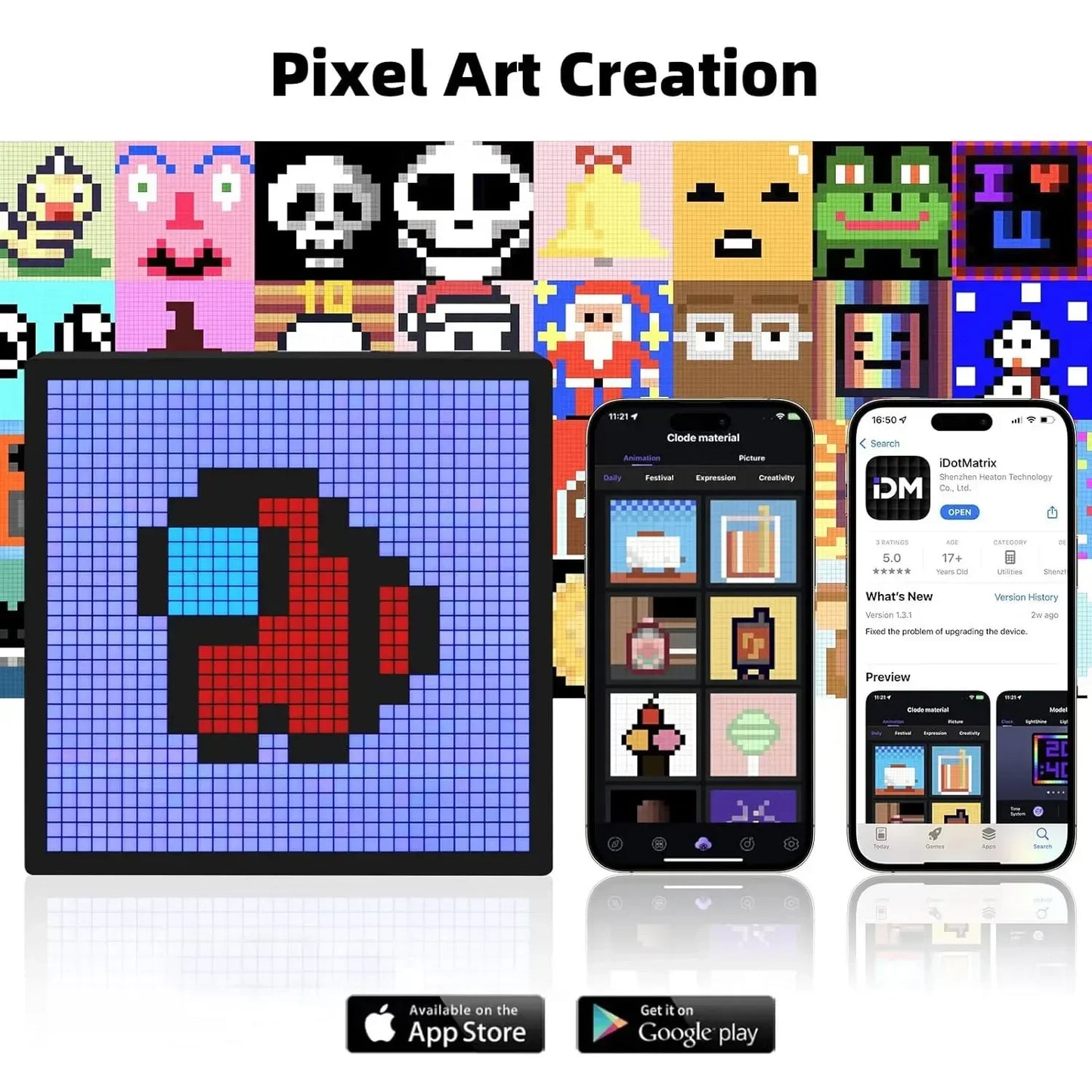 Smart LED Matrix Pixel Display RGB DIY Bluetooth App Controlled Animation Frame for Gaming Room Decor