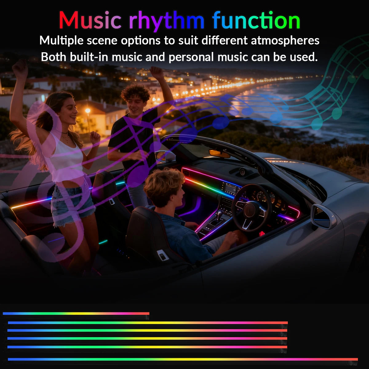 Car Ambient Light RGB Neon Acrylic Strip Interior Lighting Kit with App Control Symphony Streamer