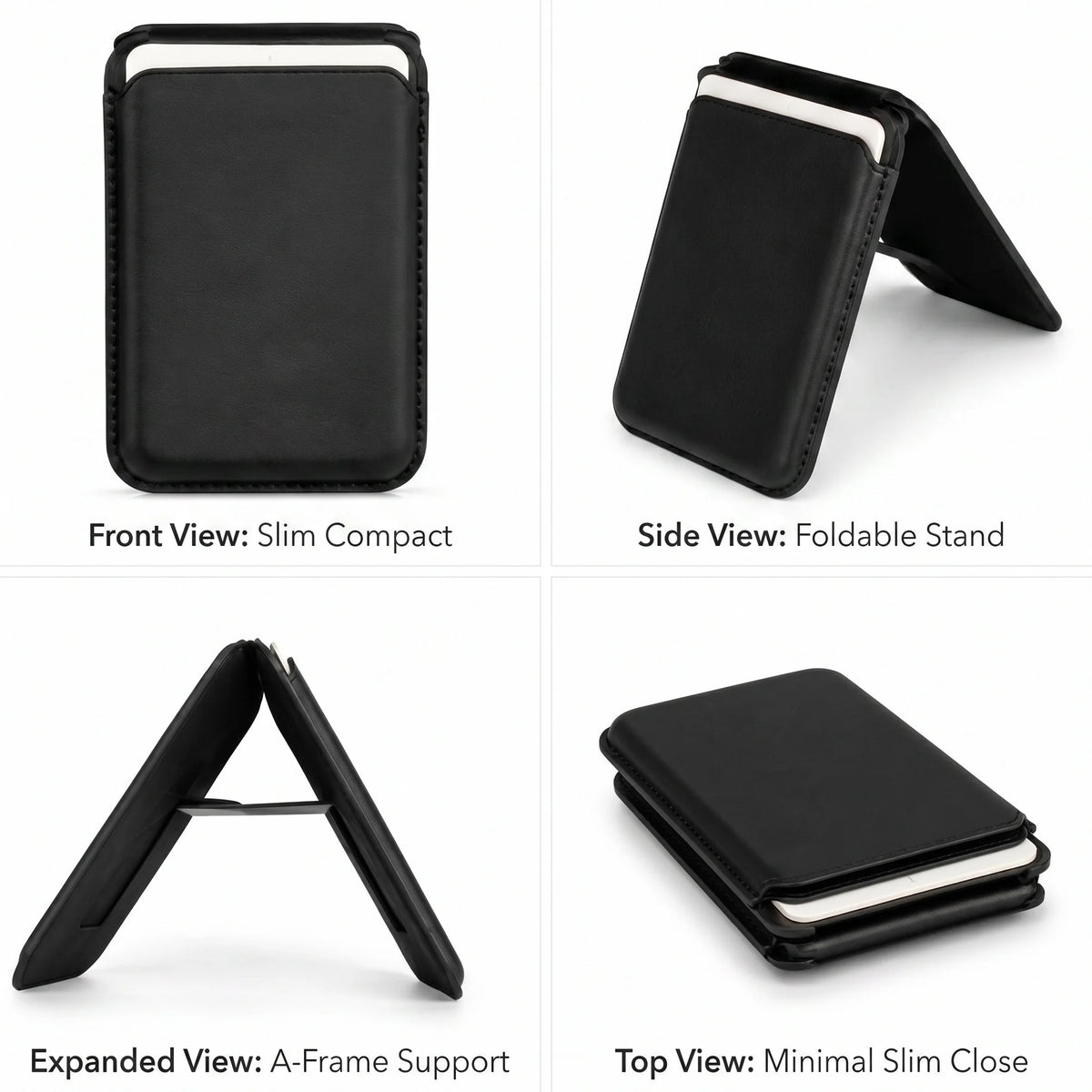 2-in-1 Magnetic Wallet & Kickstand – N52 Magnet, RFID Blocking, Fits iPhone 12–16