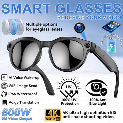 AI Smart Glasses with HD Camera Real Time Translation Bluetooth Audio WiFi Transmission for Android iOS