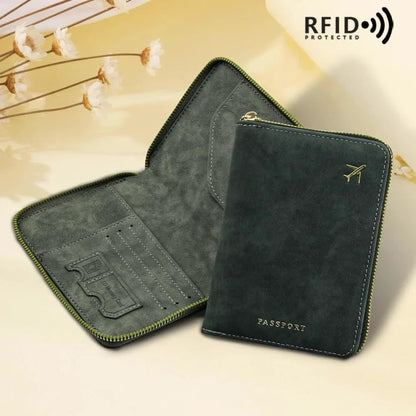 RFID Blocking Passport Wallet – Zipper, PU Leather, Multi-Slot Travel Organizer