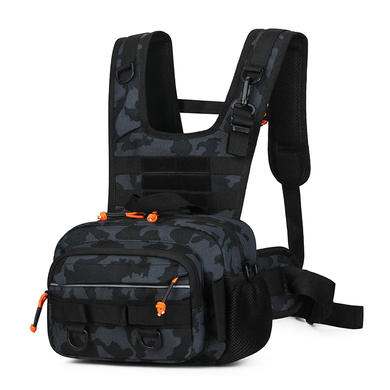 Tactical Fishing Chest Bag with Rod Holder and MOLLE System