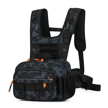 Tactical Fishing Chest Bag with Rod Holder and MOLLE System