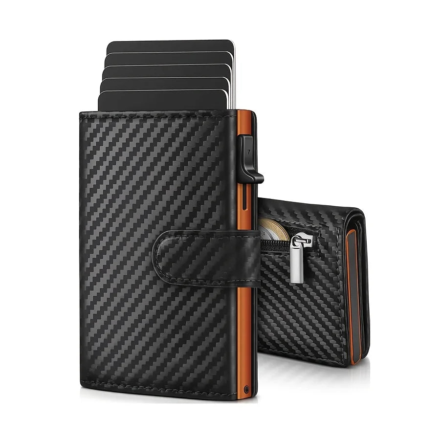 Men's RFID Slim Wallet with Coin Case – Microfiber, Card Slots, Zipper Coin Pocket, 4 Colors