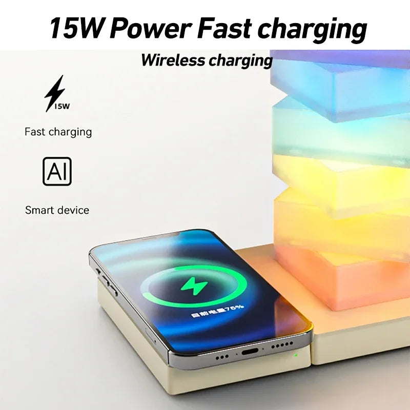 RGB Atmosphere LED Desk Lamp with Wireless Charger Touch Control Night Light for Bedside and Home