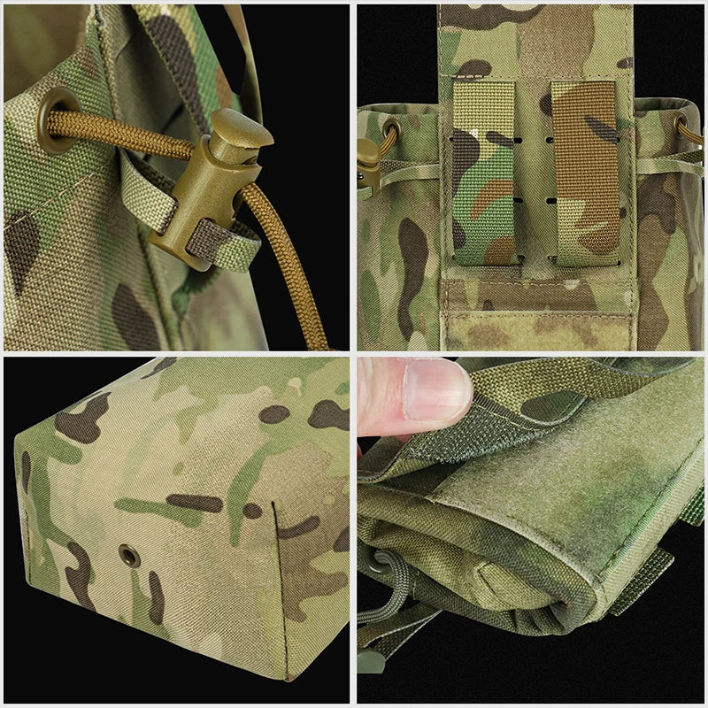 MOLLE Foldable Dump Pouch – Nylon, Hook & Loop, Retention Cord, Drain Grommets, 6 Tactical Colors