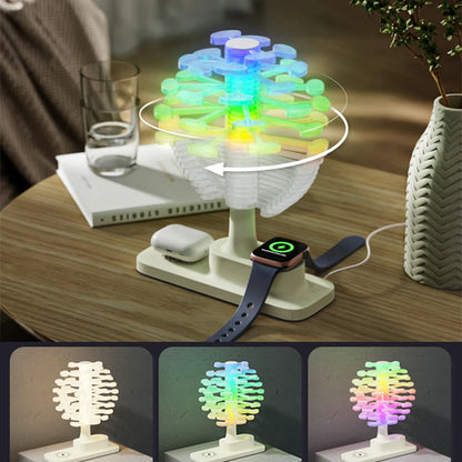 Spiral Tree Table Lamp with Colorful Lighting and Wireless Charging Pad for Phone and Watch