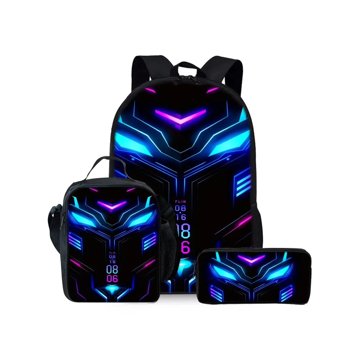 Kids Robot Print 3-Piece School Bag Set – Backpack, Lunch Bag & Pencil Case