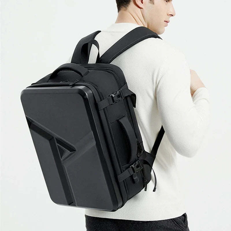 50L ABS Hard Shell Expandable Travel Backpack – 17" Laptop Compartment, USB Charging, Waterproof