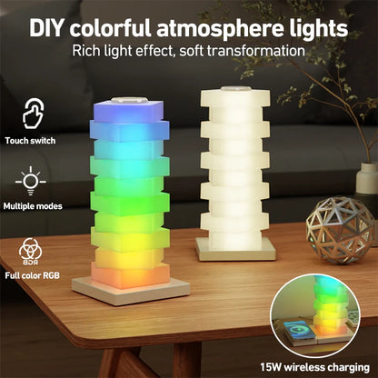 RGB Atmosphere LED Desk Lamp with Wireless Charger Touch Control Night Light for Bedside and Home