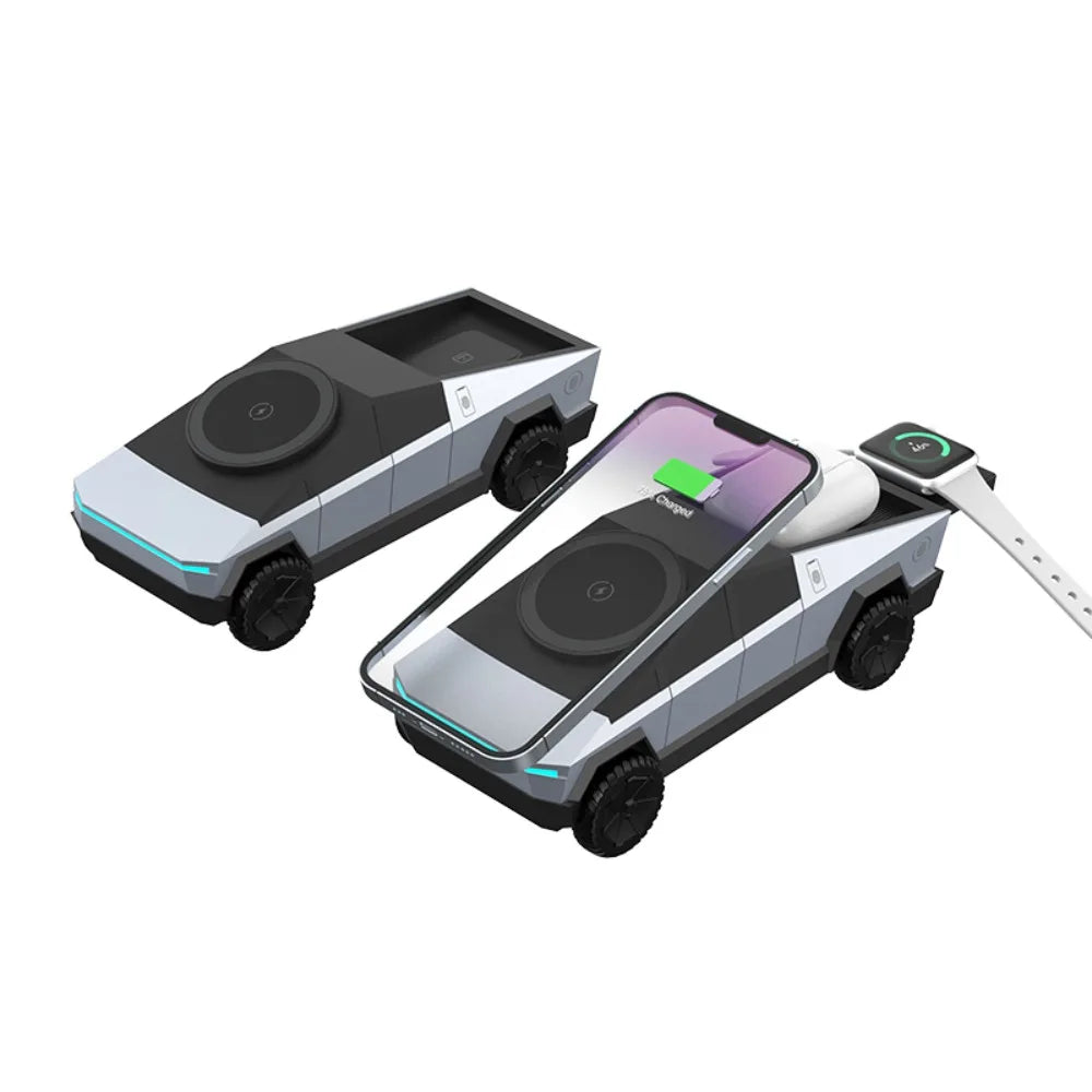 Cybertruck Style 3 in 1 Magnetic Wireless Charger Phone Stand Fast Charging Dock for iPhone Watch AirPods