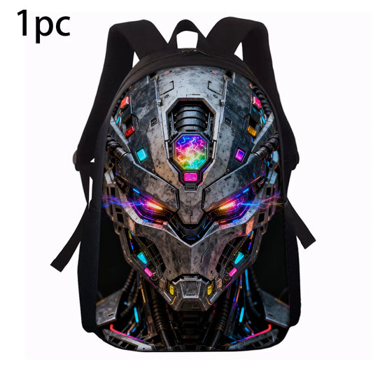Cartoon Robot Print Backpack Set – Roomy Polyester School & Travel Bag, Unisex