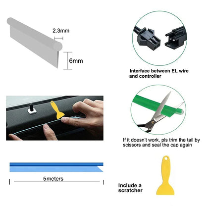 5M USB EL Wire Car Interior Ambient Light Flexible Neon Trim Strip