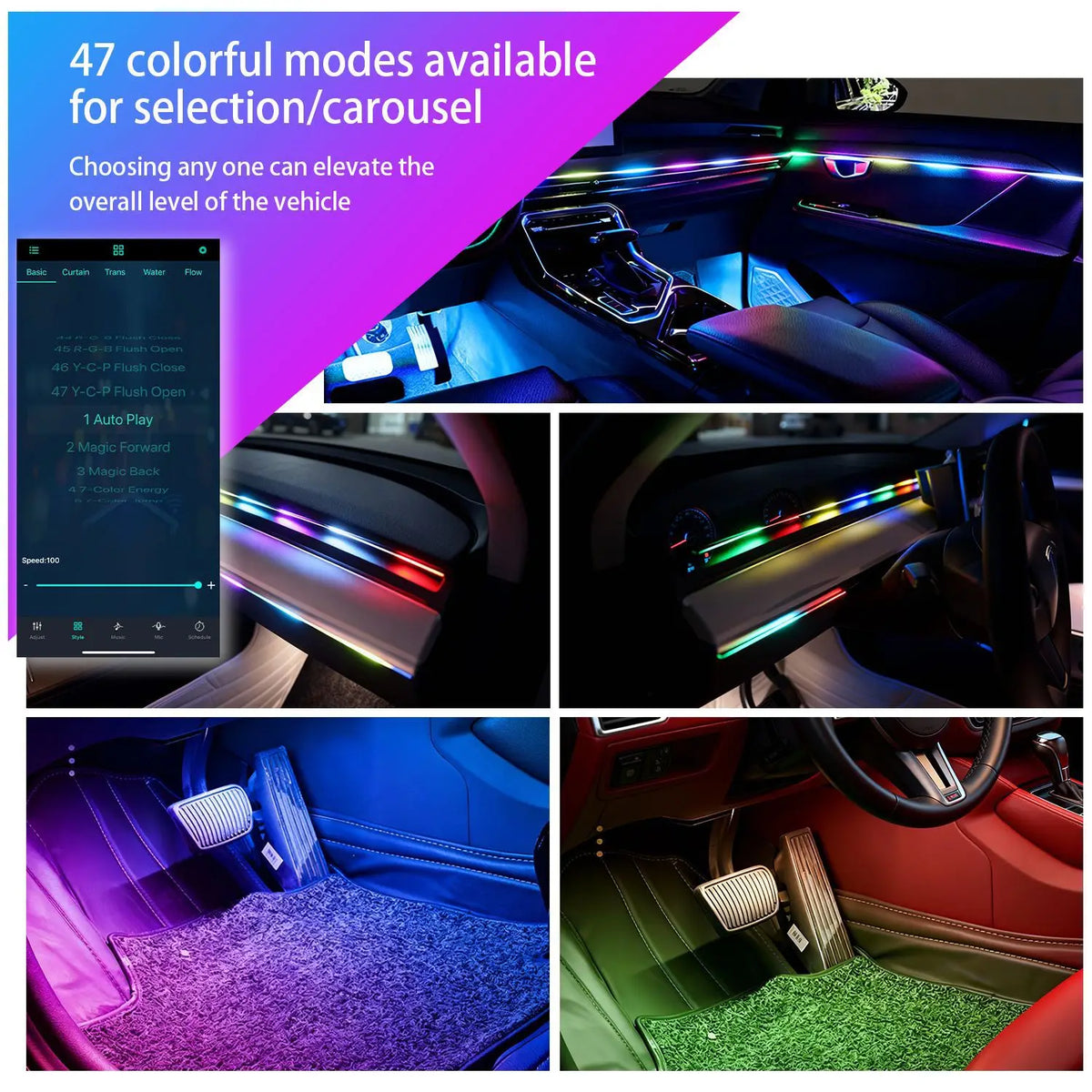 RGB Dream Color Acrylic Car Ambient Light Strip – App Remote Button