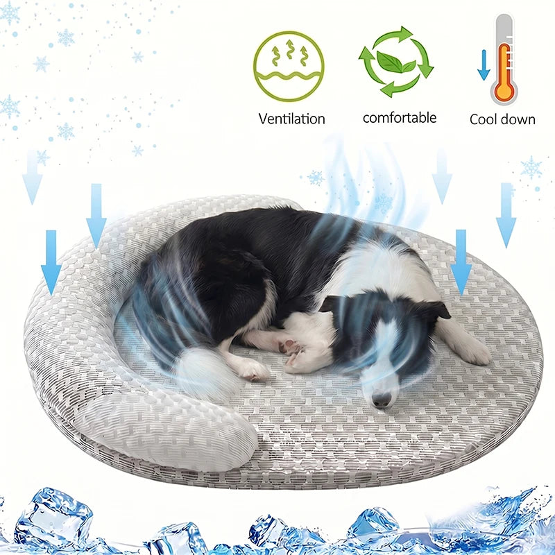 Cooling Ice Silk Pet Bed – Breathable Oval Bolster Bed for Dogs and Cats