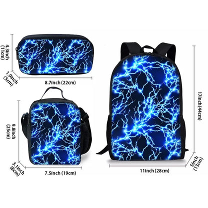 Thunder & Lightning 3D Cartoon School Backpack 3-Piece Set – Backpack, Lunch Bag & Pencil Case for Boys & Girls