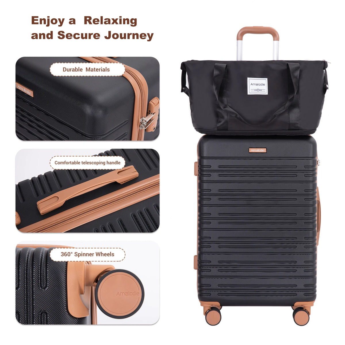 6-Piece Hardcase Luggage Set – Double Spinner Wheels & TSA Lock, 16/20/24/28" Suitcases + Travel Duffle Bag