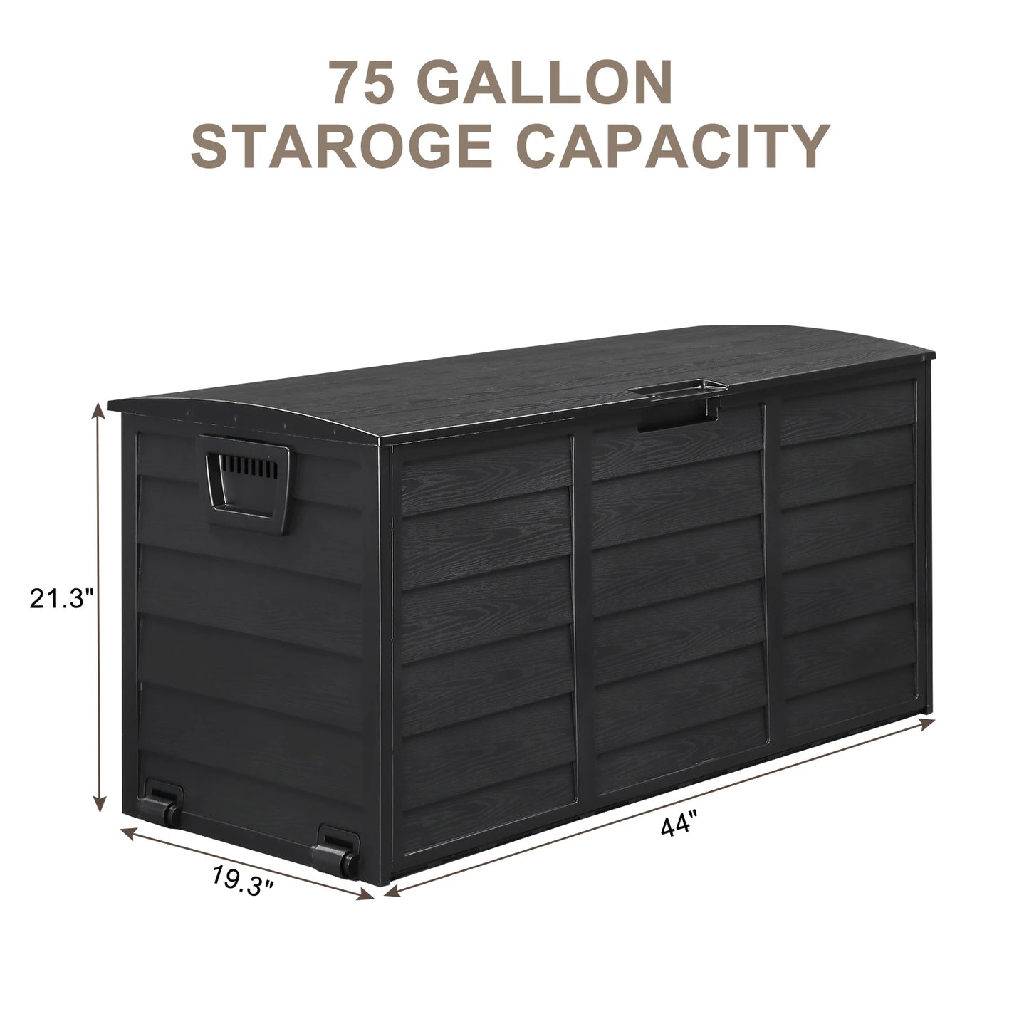 75 Gallon Outdoor Deck Box – 280L Wheeled Lockable Storage Chest with Wood-Effect Finish