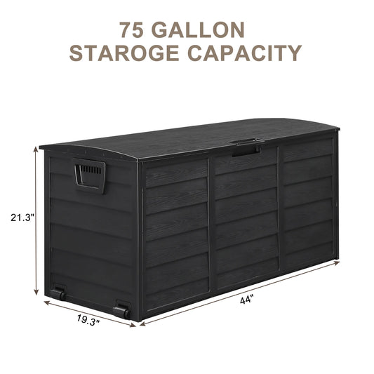 75 Gallon Outdoor Deck Box – 280L Wheeled Lockable Storage Chest with Wood-Effect Finish
