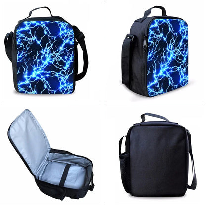 Thunder & Lightning 3D Cartoon School Backpack 3-Piece Set – Backpack, Lunch Bag & Pencil Case for Boys & Girls