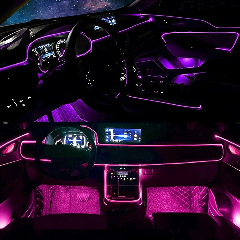 RGB Car Interior EL Wire Light Strip with App Control 12V Neon Ambient Lighting