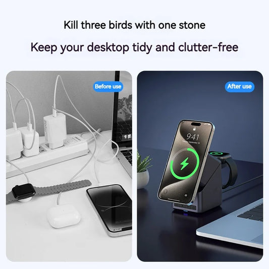 4 in 1 Magnetic Wireless Charger 15W Charging Station with Clock Display