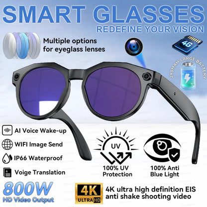 AI Smart Glasses with HD Camera Real Time Translation Bluetooth Audio WiFi Transmission for Android iOS