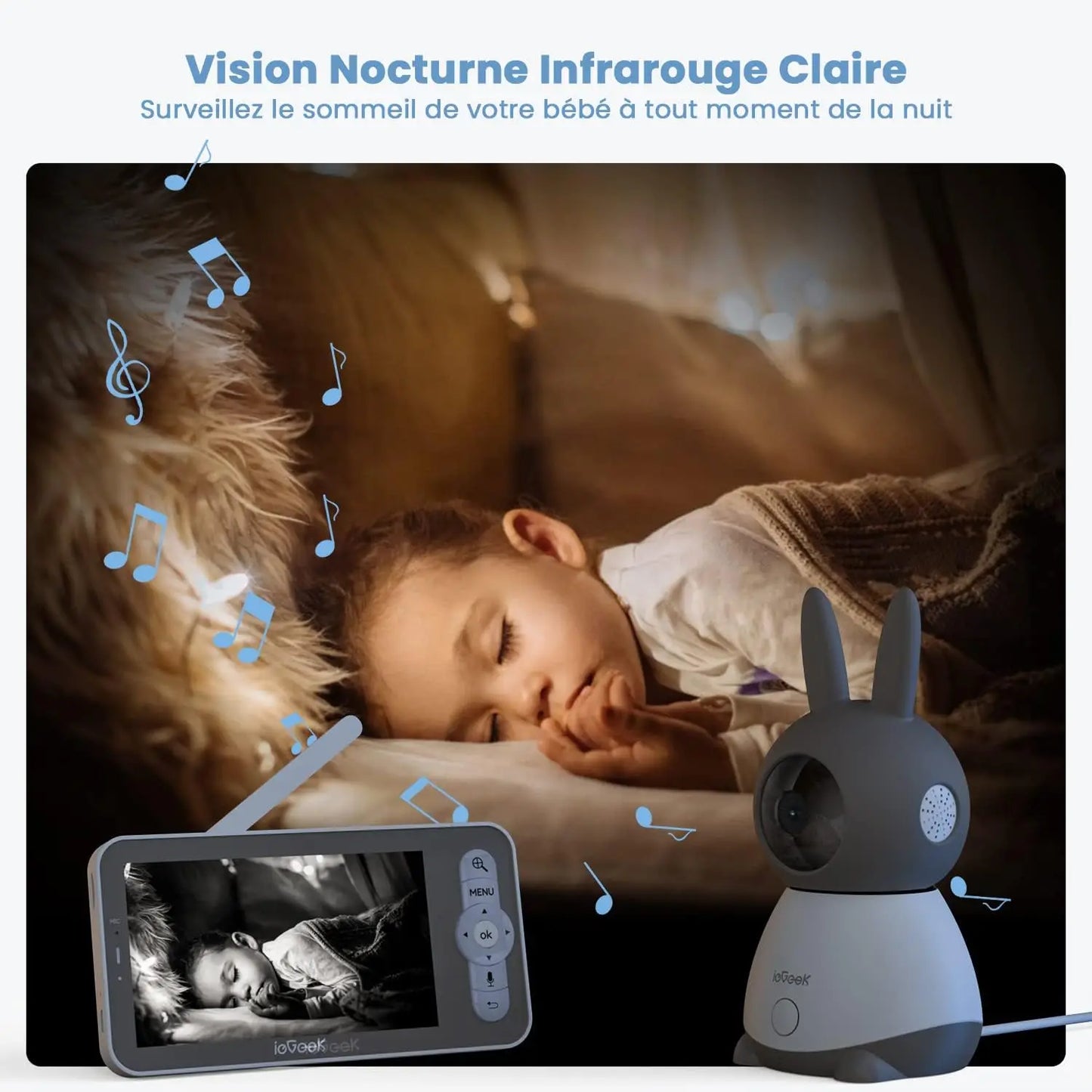 ieGeek 5 Inch Baby Monitor with 2 Cameras 2K/3MP, PTZ 355°