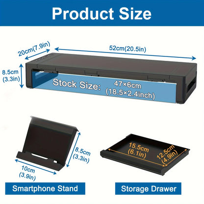 Foldable Height-Adjustable Monitor Stand Riser with Storage Drawer & Phone Stand