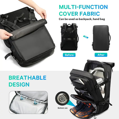 30L Anti-Theft Backpack with Detachable Sling Bag – Shoe Compartment, Laptop Sleeve