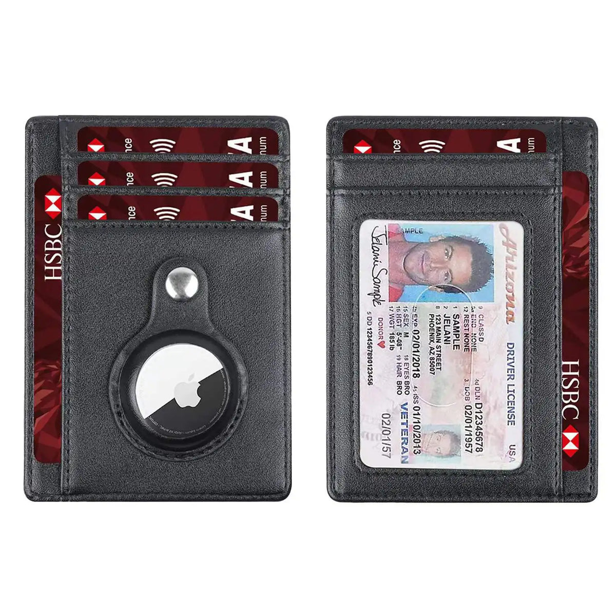 Slim Minimalist Card Wallet Compatible with Apple AirTag – Anti-Lost, PU Leather, 2 Colors