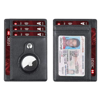 Slim Minimalist Card Wallet Compatible with Apple AirTag – Anti-Lost, PU Leather, 2 Colors