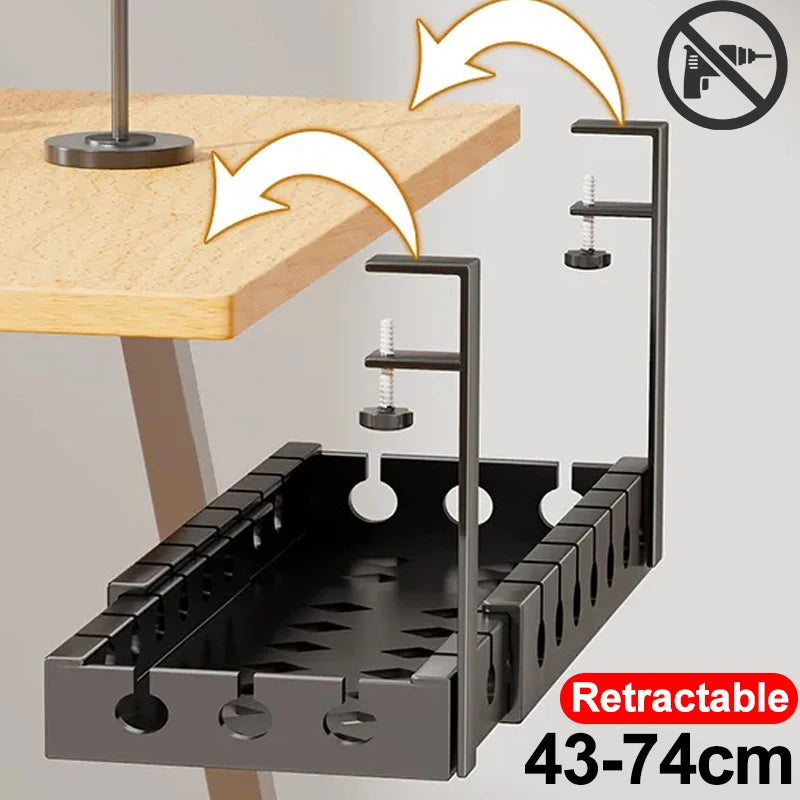 Under Desk Cable Management Tray – No-Drill, Iron, Retractable or Fixed, Home Office PC Router Wire Organizer