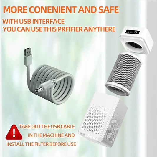 Portable USB Air Purifier with Aromatherapy and Replaceable Filter for Home Car Office