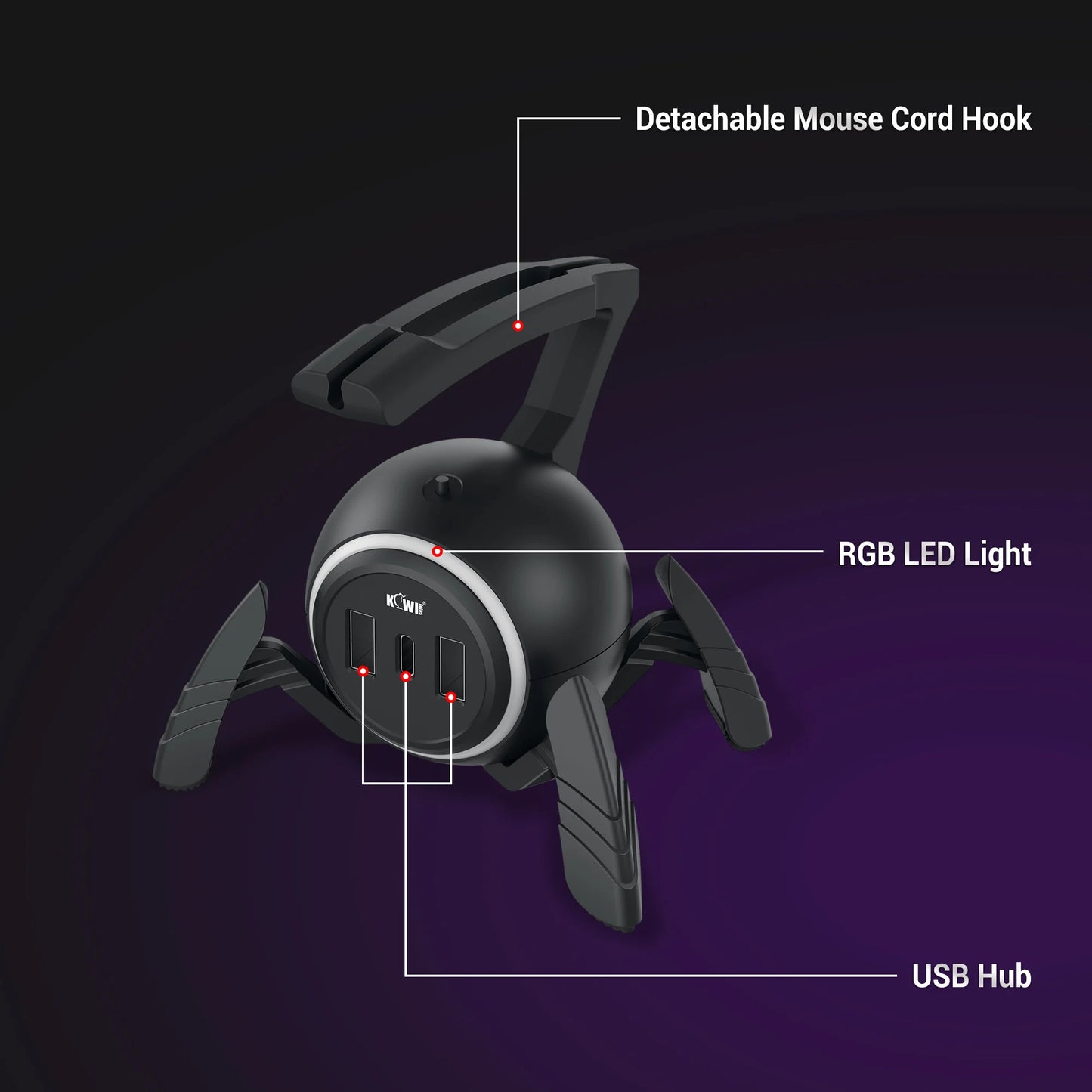 Gaming Mouse Bungee RGB Cable Management Flexible Cord Clip with USB Ports for FPS and Esports