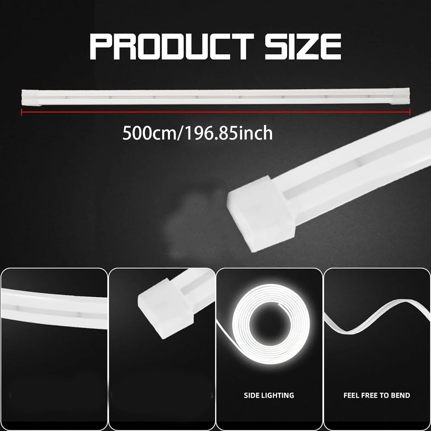 5M Flexible LED Trunk Strip Ambient Light – Silicone, Clip-In, 12V, Ice Blue / White / Warm White