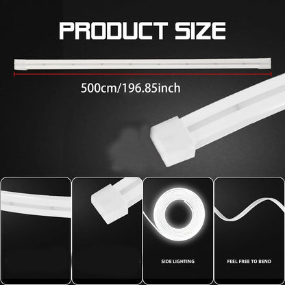 5M Flexible LED Trunk Strip Ambient Light – Silicone, Clip-In, 12V, Ice Blue / White / Warm White