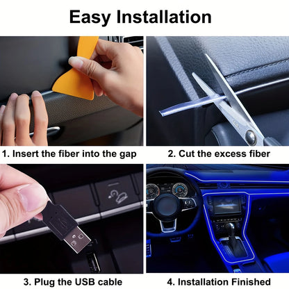 EL Wire Car Interior Ambient Light Strip – 5m, USB, Flexible Neon, 4 Colors