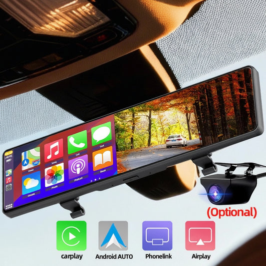 4K Rearview Mirror Dash Cam with Wireless CarPlay Android Auto 12 Inch Touch Screen WiFi GPS Support