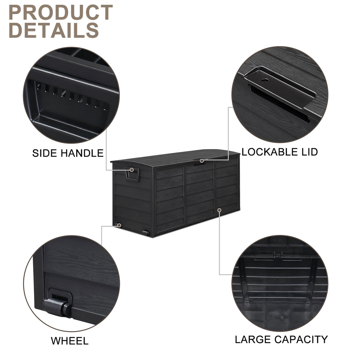 75 Gallon Outdoor Deck Box – 280L Wheeled Lockable Storage Chest with Wood-Effect Finish