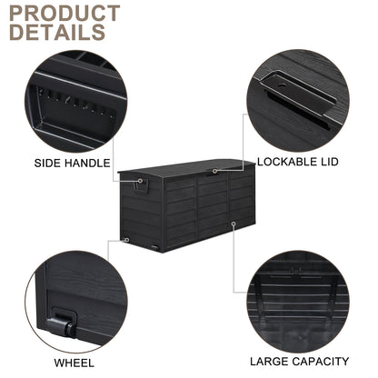 75 Gallon Outdoor Deck Box – 280L Wheeled Lockable Storage Chest with Wood-Effect Finish