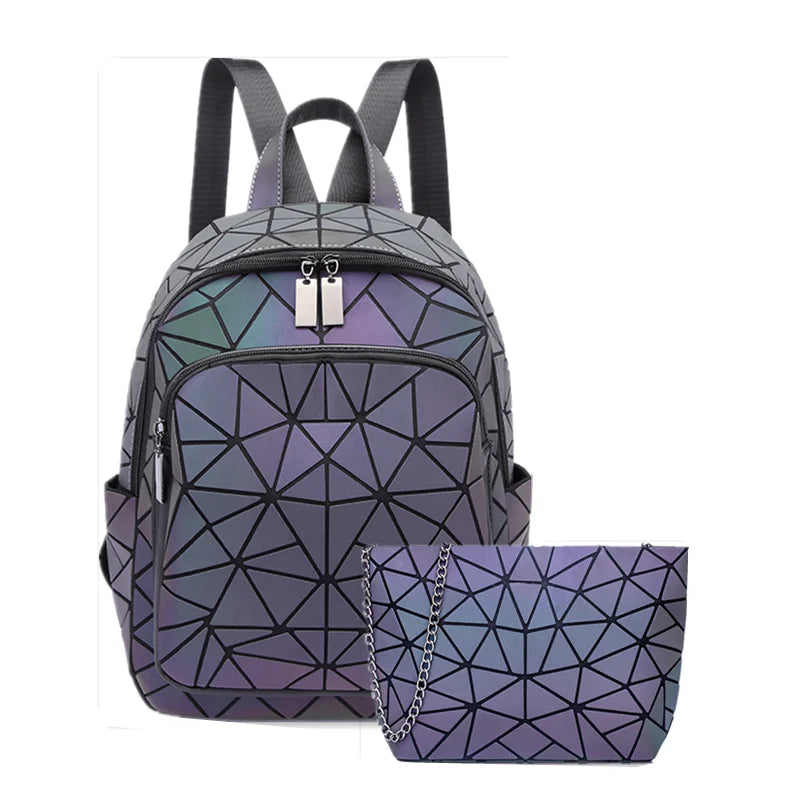 Women's Holographic PVC Backpack – Geometric Luminous Design