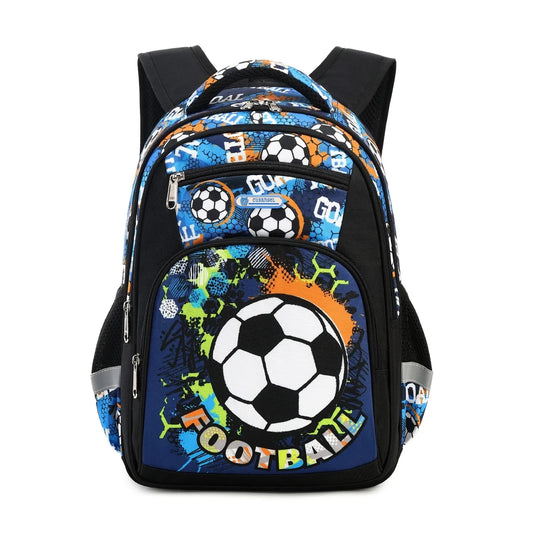 Football Print School Backpack – Nylon Travel & School Bag for Boys, Blue & Black