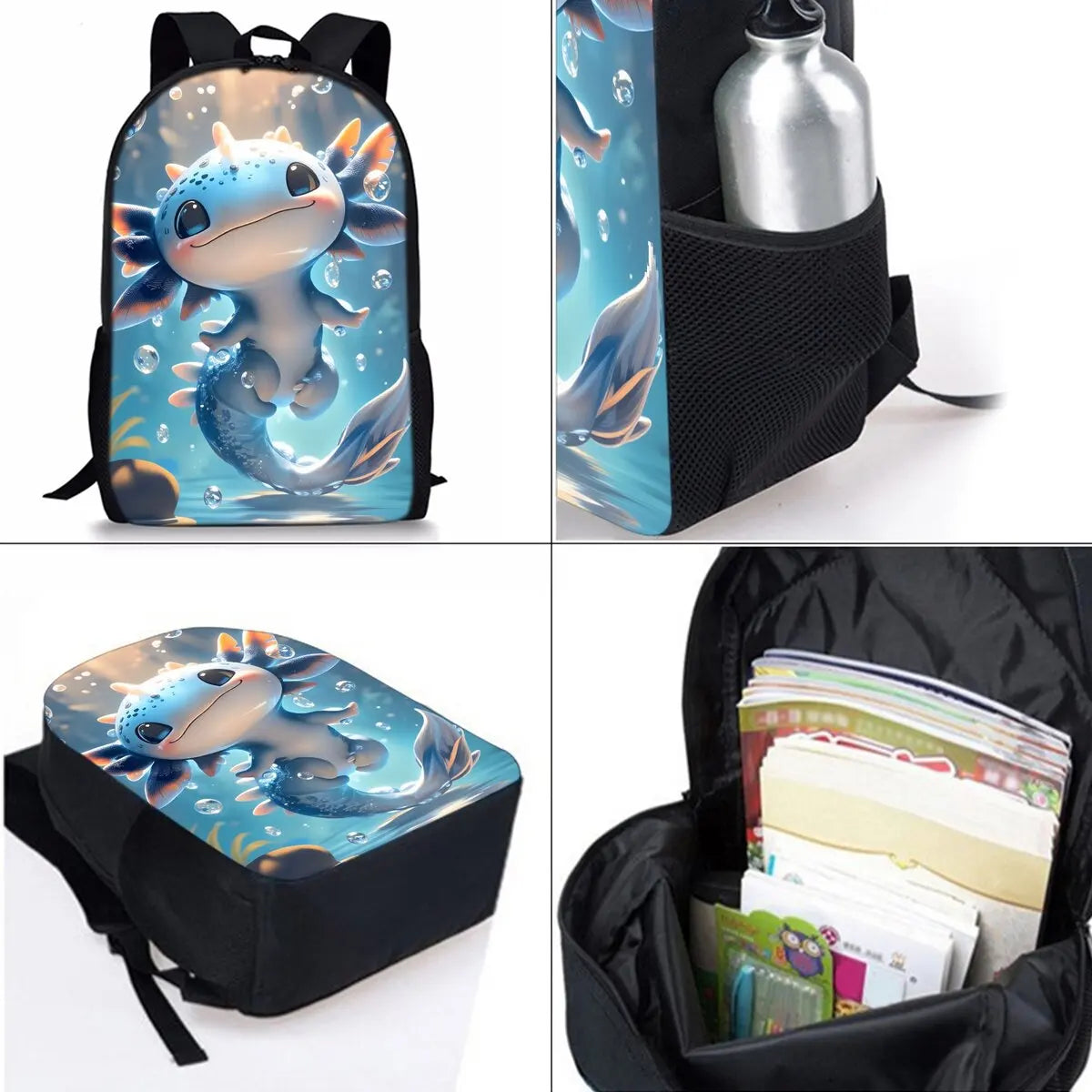 Sea Dragon 3D Print School Backpack 3-Piece Set – Backpack, Lunch Bag & Pencil Case for Boys & Girls