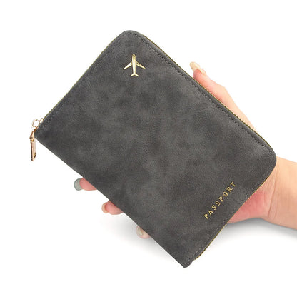 RFID Blocking Passport Wallet – Zipper, PU Leather, Multi-Slot Travel Organizer