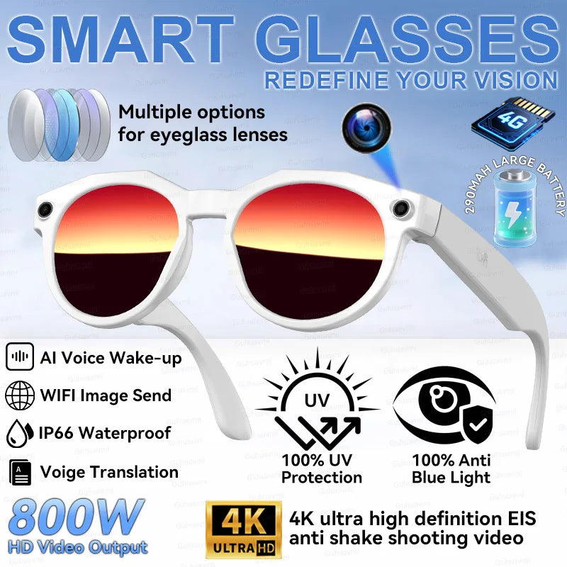 AI Smart Glasses with HD Camera Real Time Translation Bluetooth Audio WiFi Transmission for Android iOS